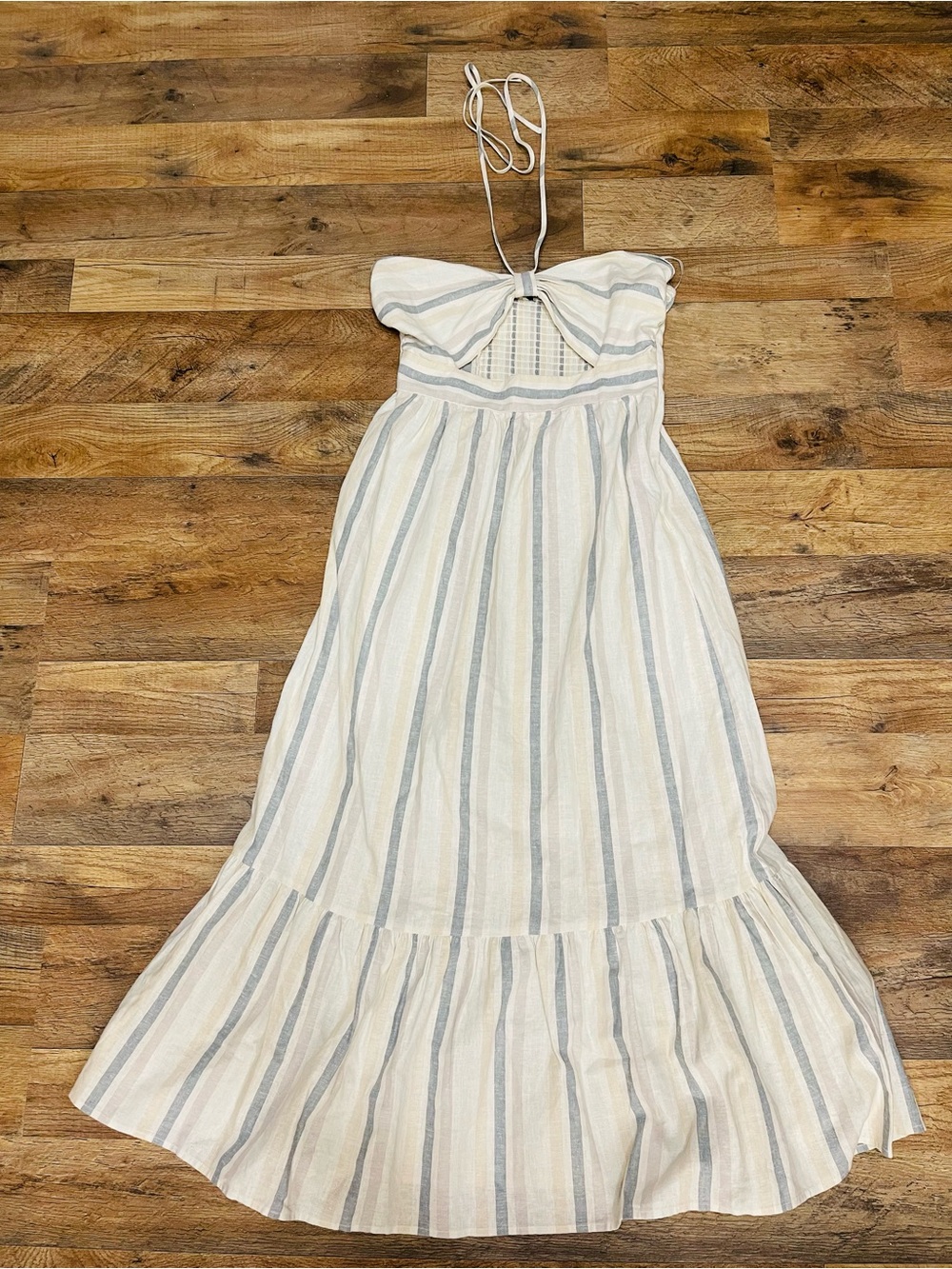 Forever 21 Cream and Light Blue Striped Maxi Dress